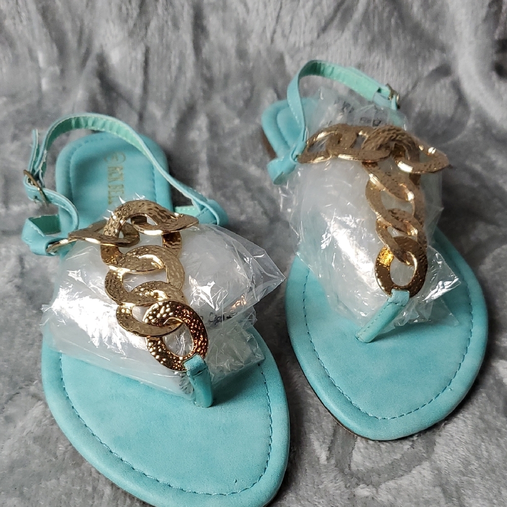 Elegant Gold and Blue Sandals